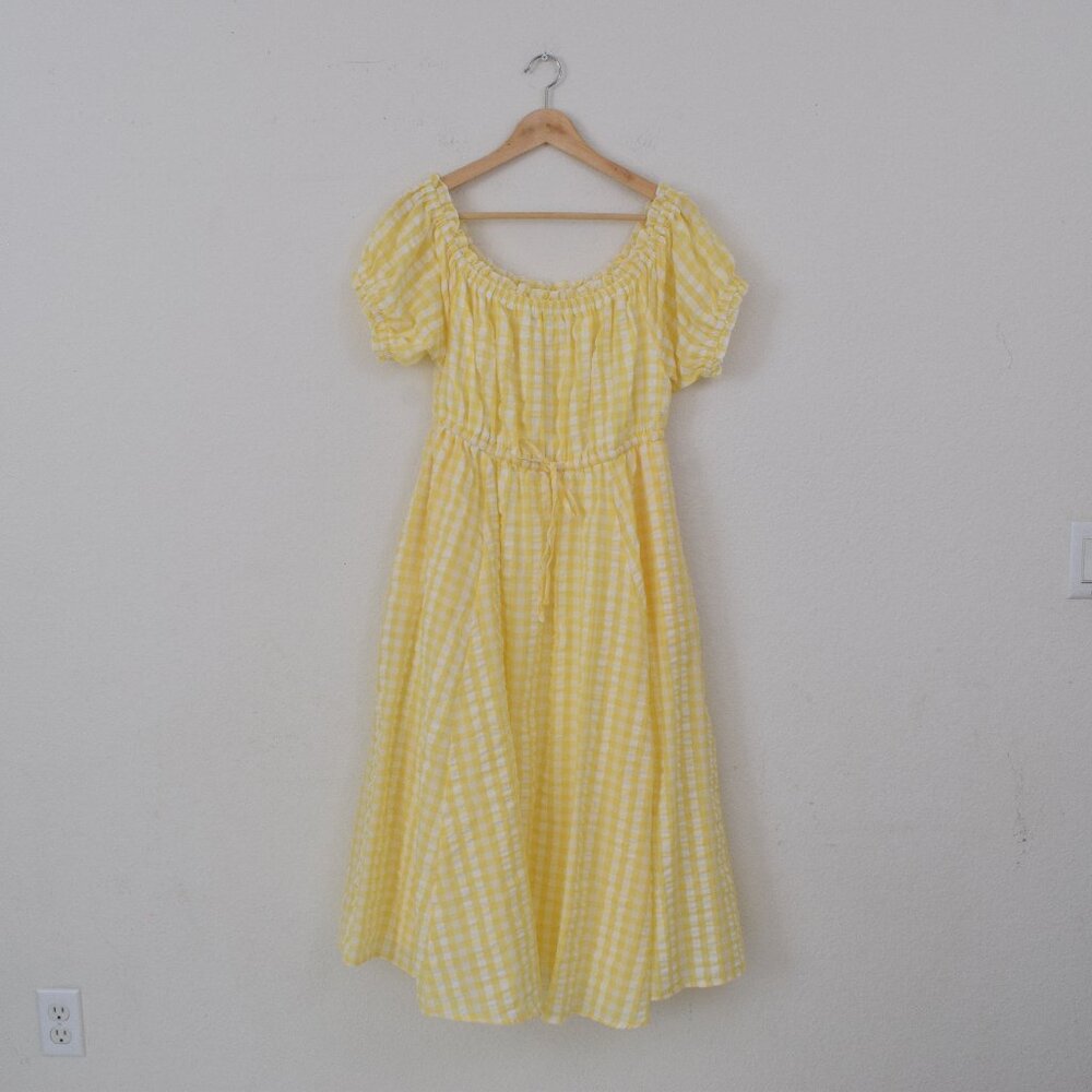 Torrid Womens Off‎ Shoulder Peasant Seersucker Gingham Midi Dress SZ 0